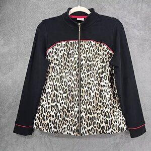 Zenergy By Chico's Leopard Print Jacket Sweater Women's Size 1